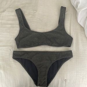 SOLID & STRIPED Metallic Bikini Top & Bottom SZ M
